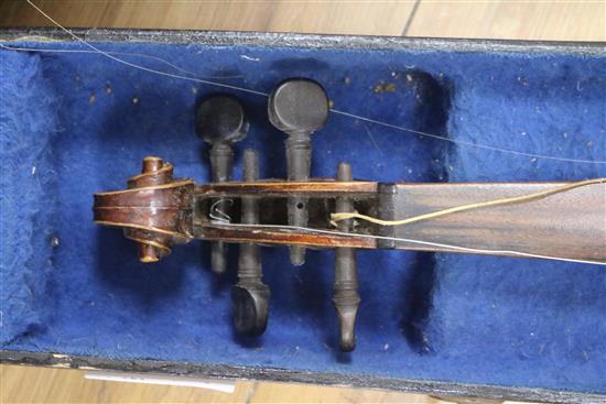 A cased violin, a bow etc